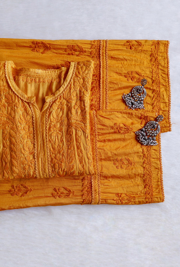 Ruhaab Mustard Pure Chanderi set