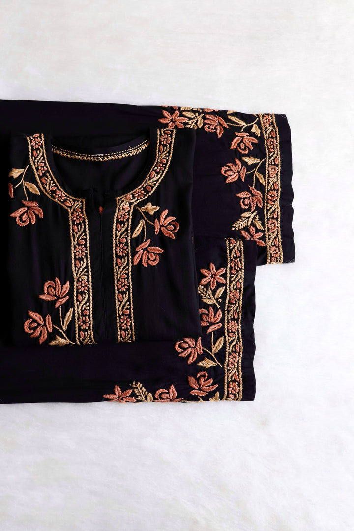Gul Kashmiri Black & Rose Brown Modal Kurta Set