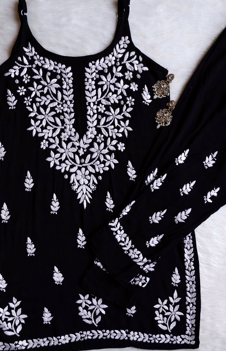 Mirha Black Sleeveless Modal Kurta Set