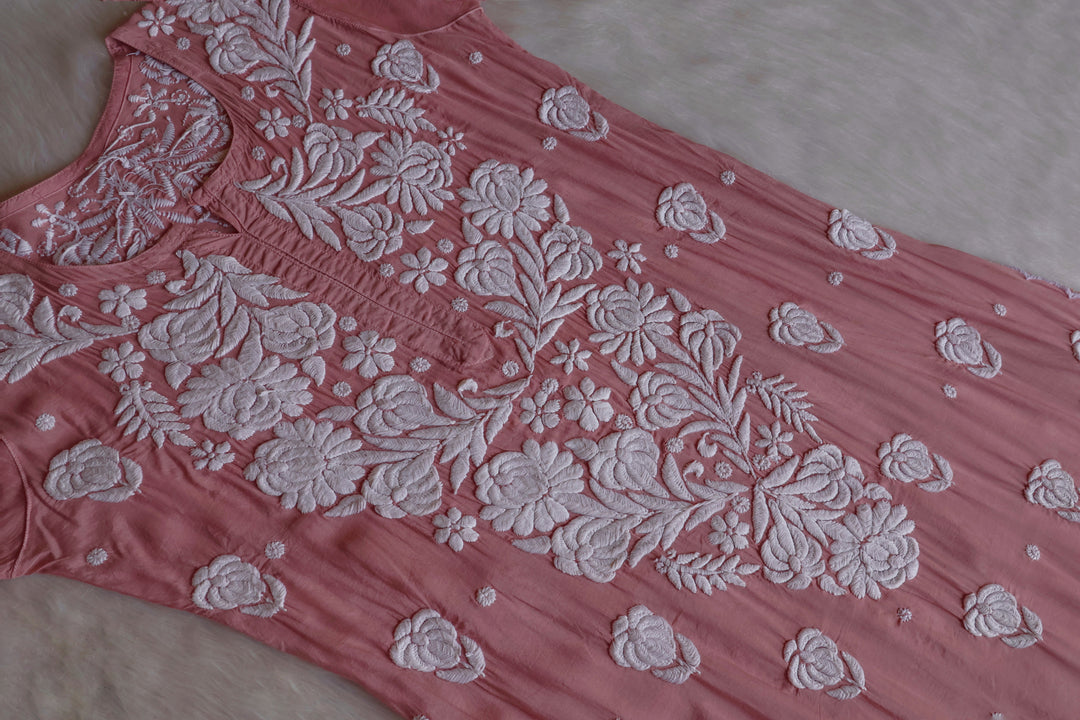 Noor Rose Brown 10D Pure Muslin Scalloped Kurta Set