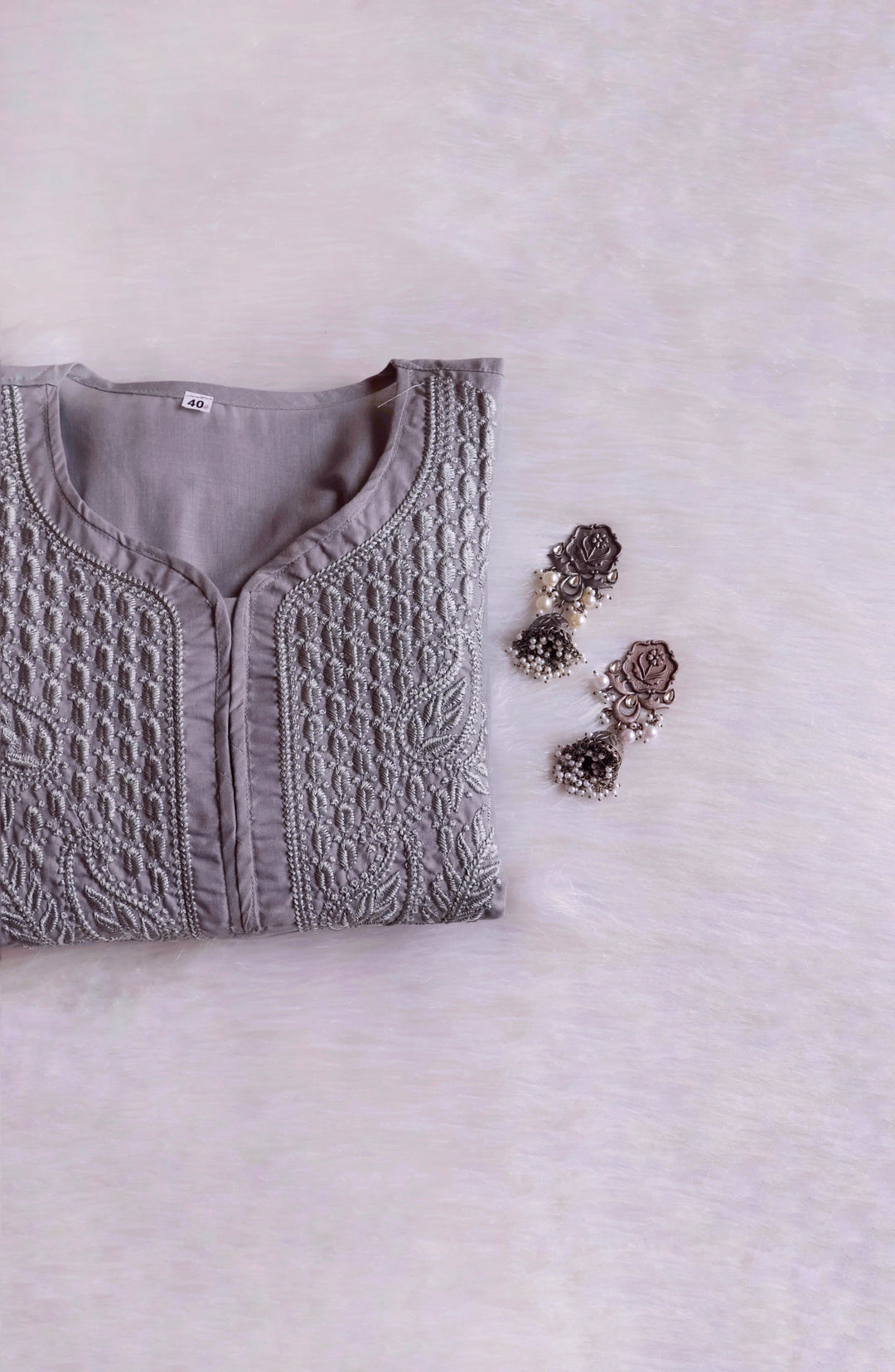 Zahra Grey Cotton Kurta - Noor Chikankari