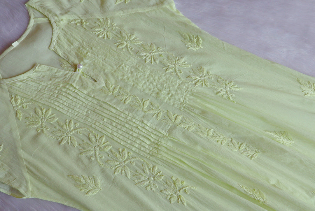 Noor Lime Green Pure Cotton Midi Dress