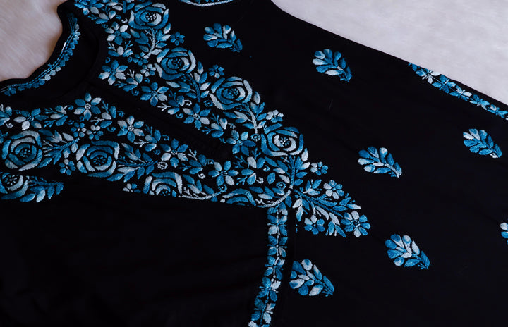 Gulaab Black & Royal Blue Ombre Long Rayon Kurta
