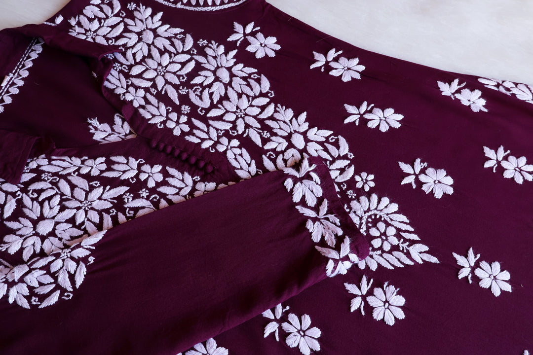 Maahi Deep Purple Rayon Coord set - Noor Chikankari