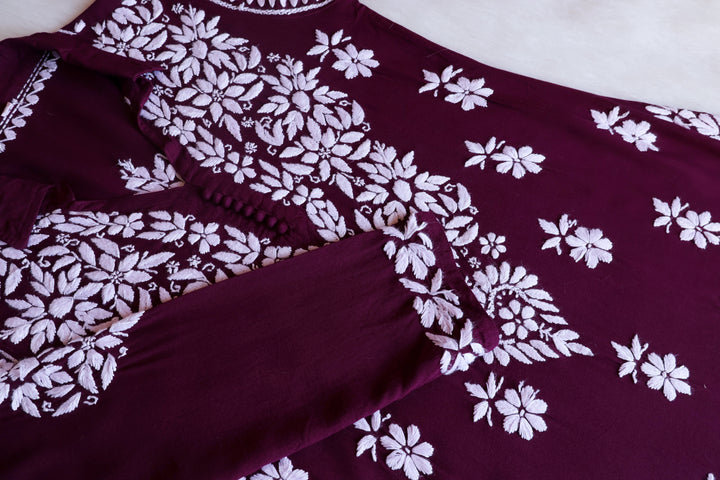 Maahi Deep Purple Rayon Coord set - Noor Chikankari