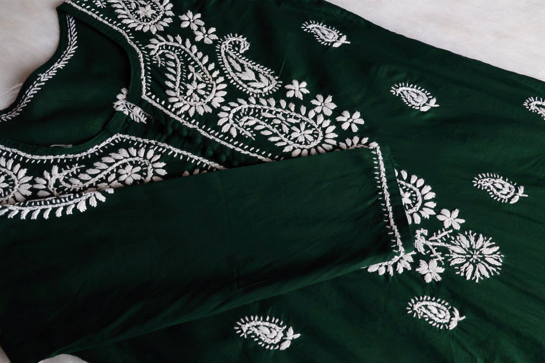Deep Green & White Cotton Kurta