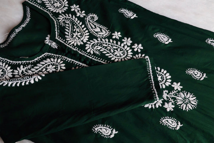 Deep Green & White Cotton Kurta