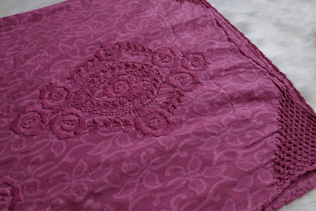 Petal Purple Long Jacquard Lace Cotton kurta - Noor Chikankari