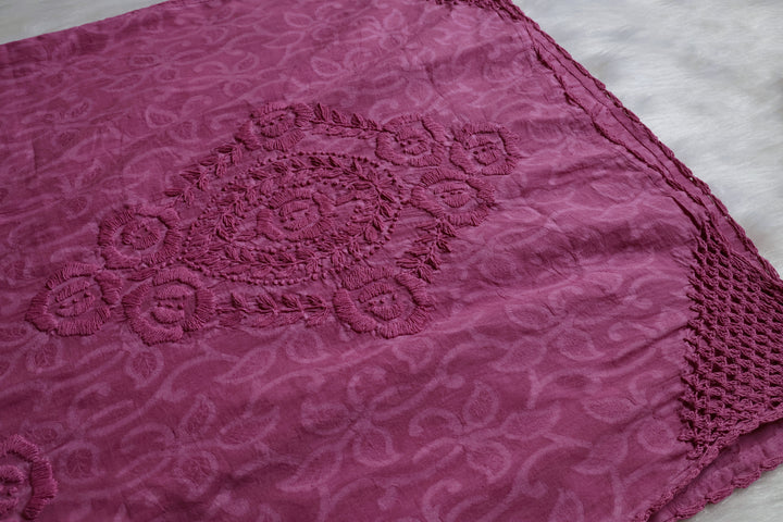Petal Purple Long Jacquard Lace Cotton kurta - Noor Chikankari