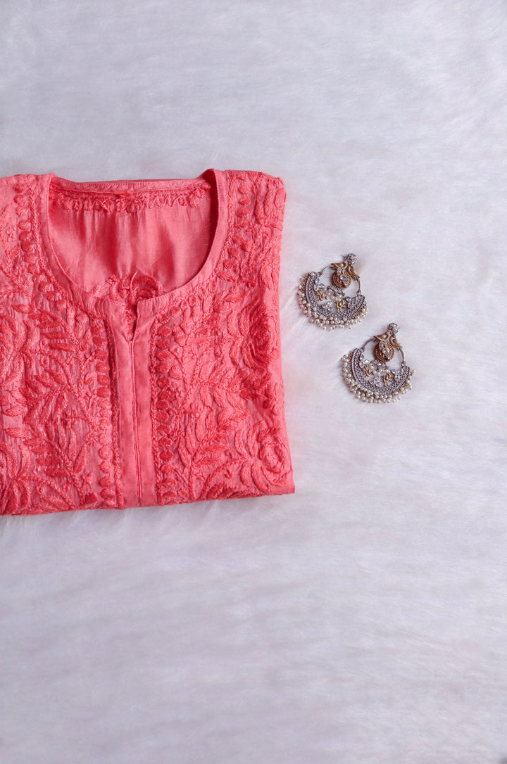 Zenara Rose Pink Chanderi Kurta