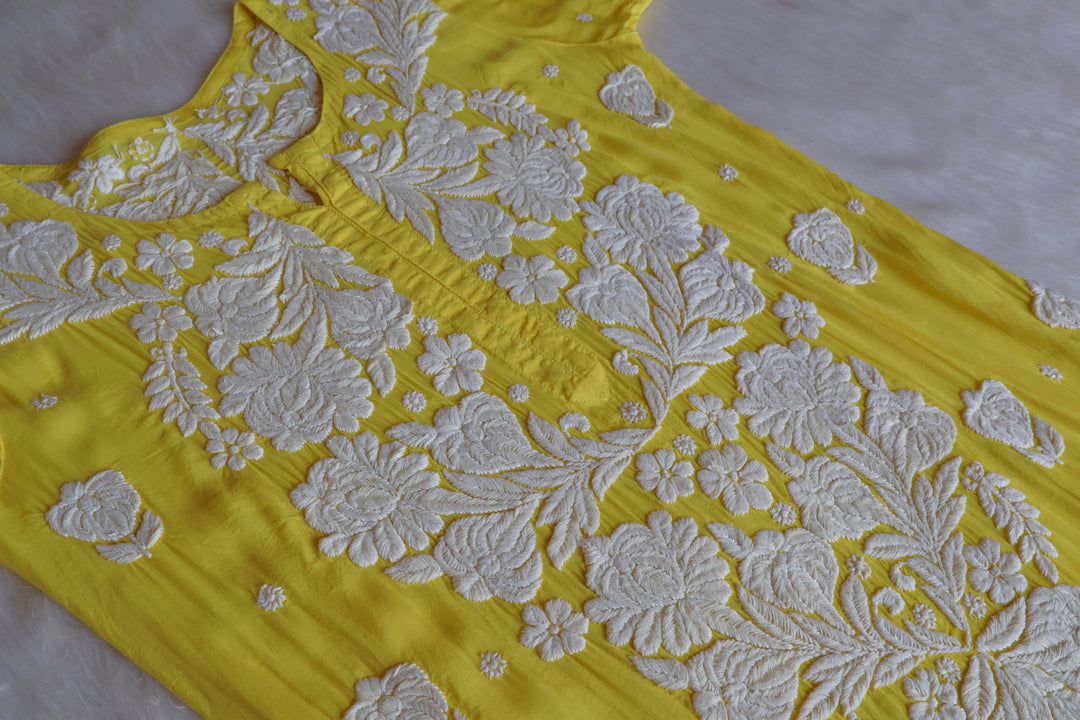 Noor Yellow 10D Pure Muslin Scalloped Kurta Set
