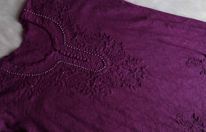 Deep Purple Long Jacquard Pearl Cotton kurta