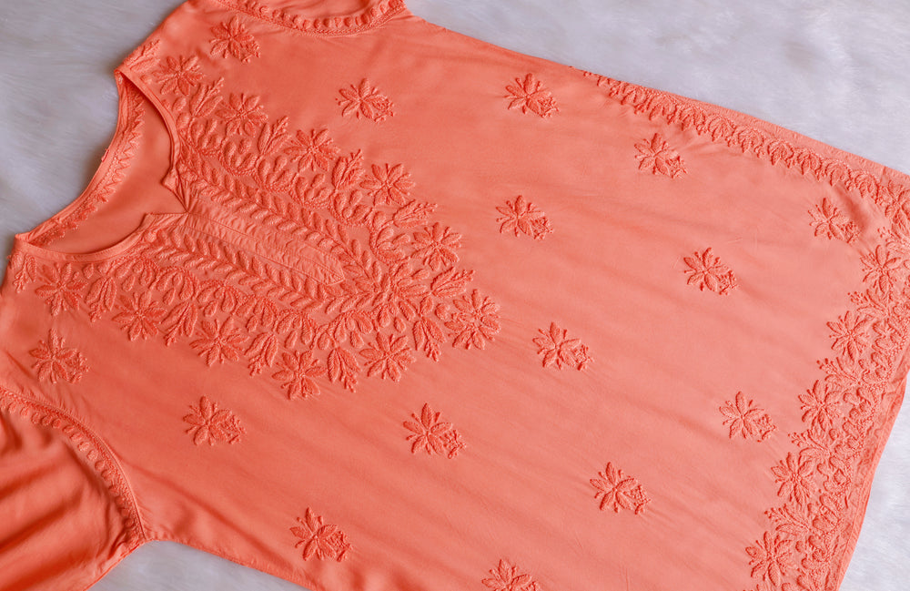 Sarah Peach Modal short top - Noor Chikankari