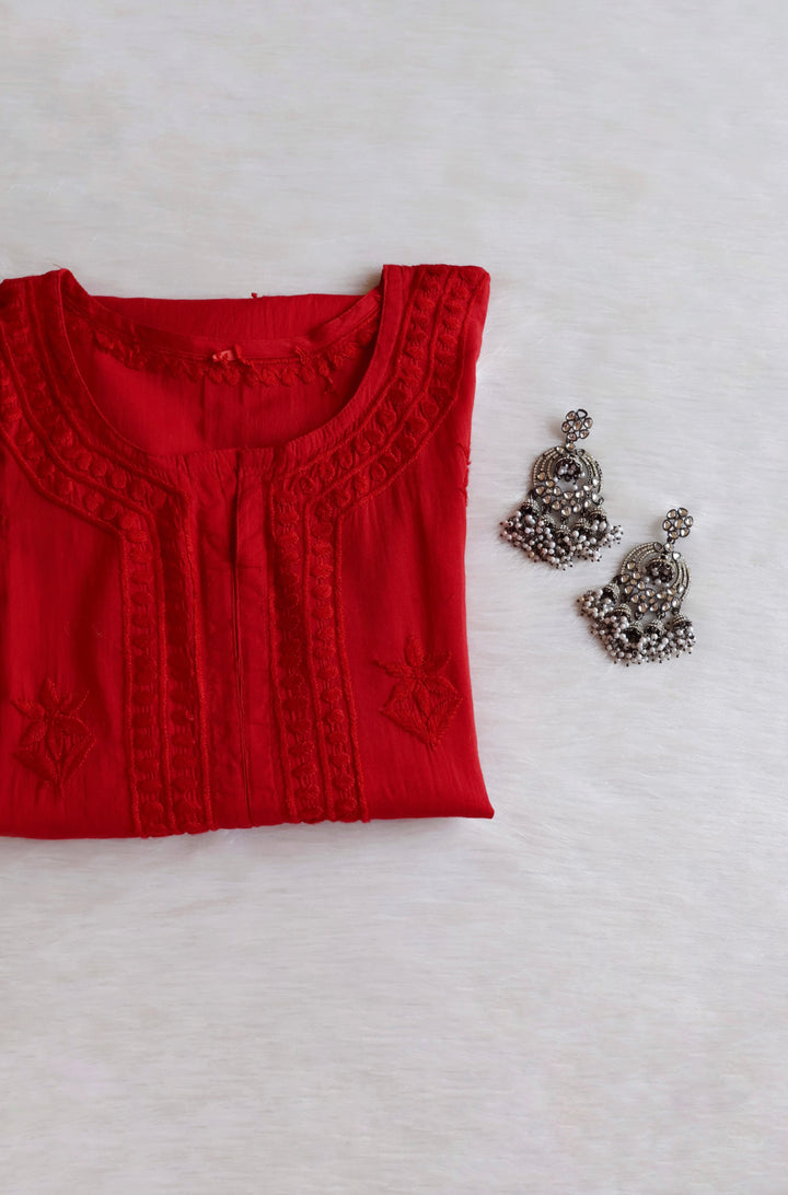 Saleha Red Cotton Kurta