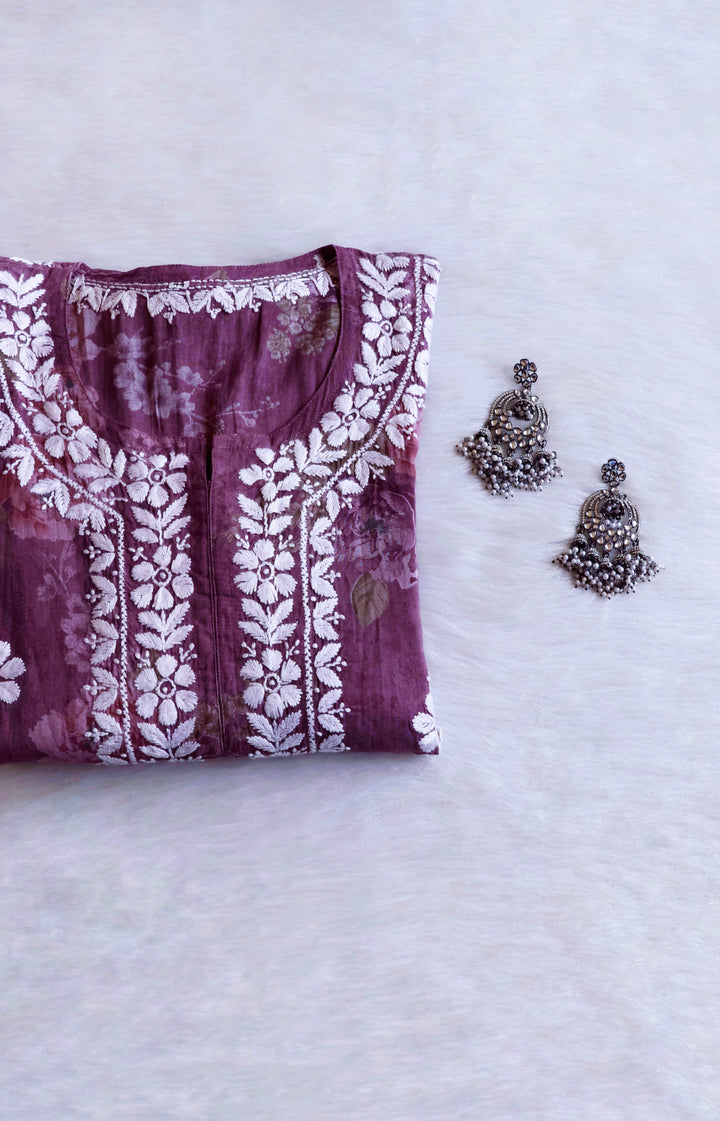 Dahlia Premium Dusty Purple Floral Long MulMul kurta