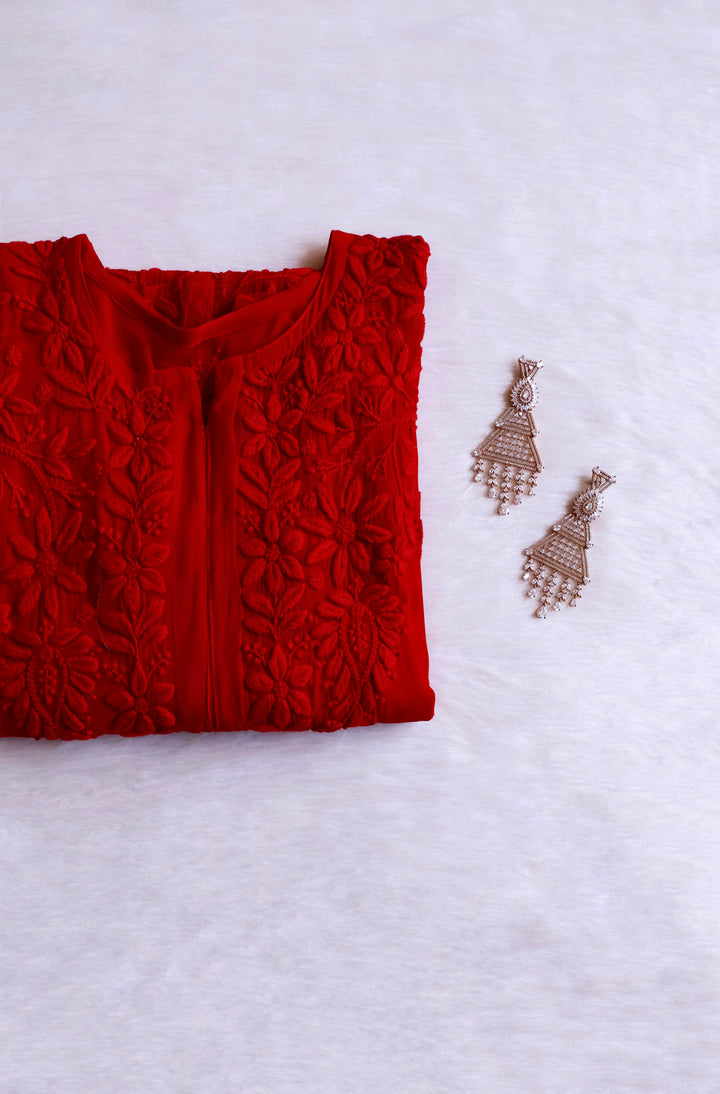 Waliya Red Viscose Georgette Kurta