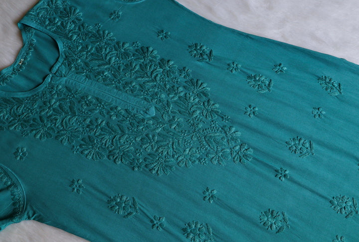Alishba Sea Blue Scalloped Rayon set