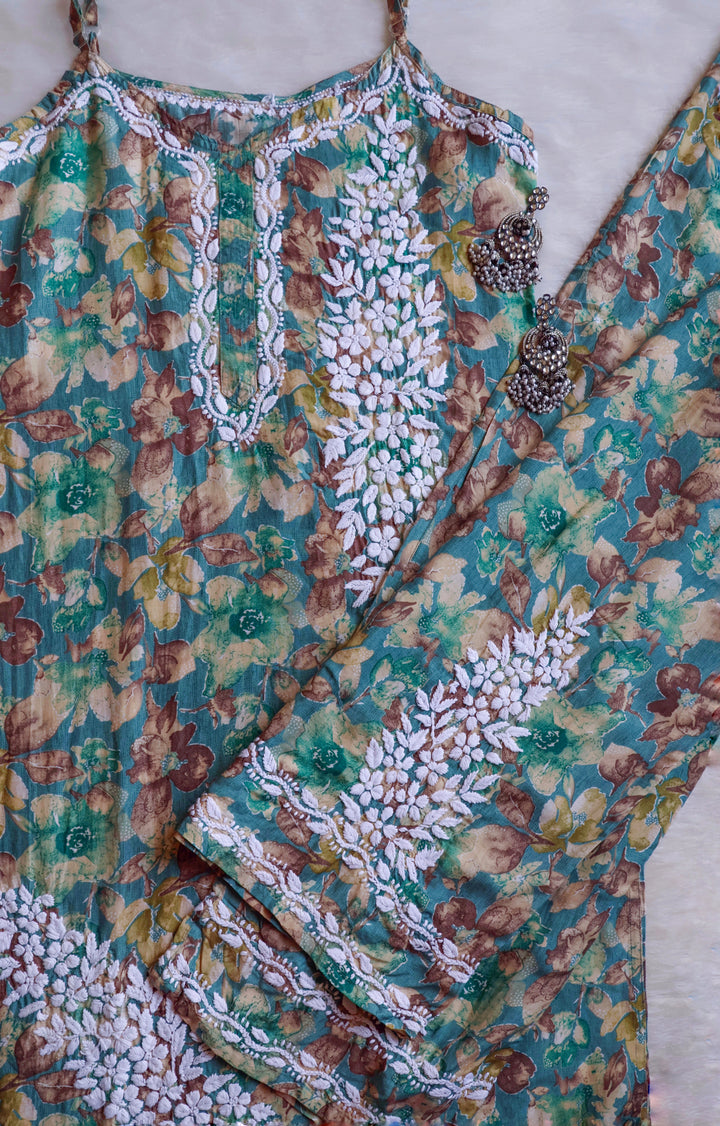Duaa Green Pure Muslin Floral Sleeveless Set