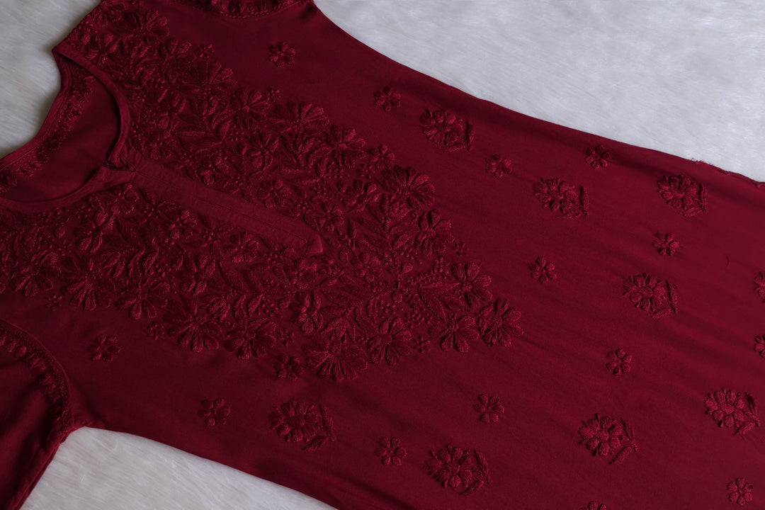 Alishba Deep Plum Scalloped Rayon set