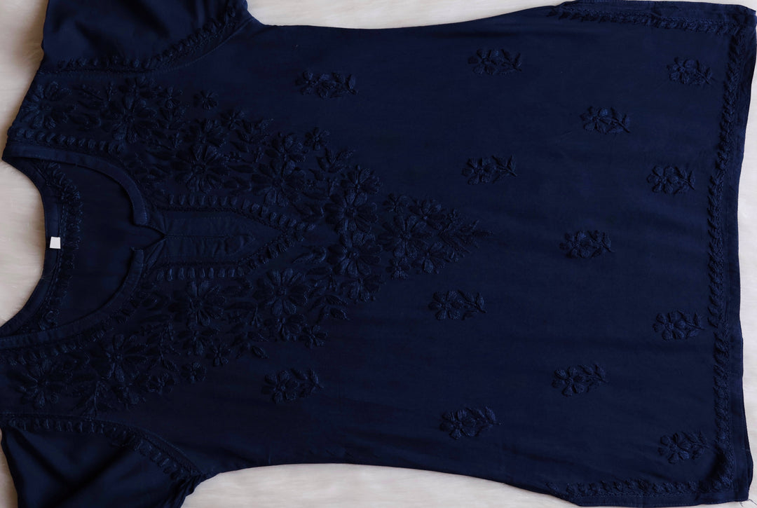 Aliyah Navy Blue Short Rayon Kurta
