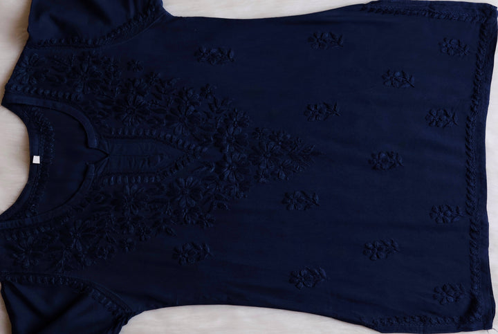 Aliyah Navy Blue Short Rayon Kurta