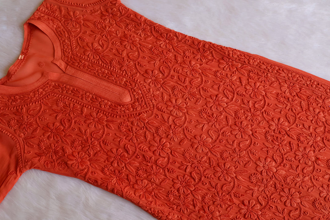 Alayna Rust Jaal Viscose Georgette Kurta