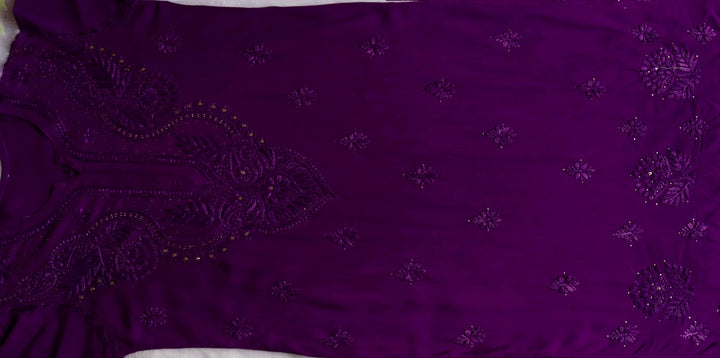 Naida Wine Purple Rayon mukaish Long Kurta