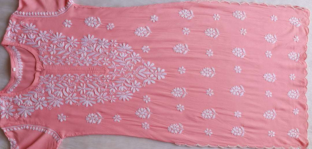 Maisha Rose Pink Scalloped Long Rayon Kurta