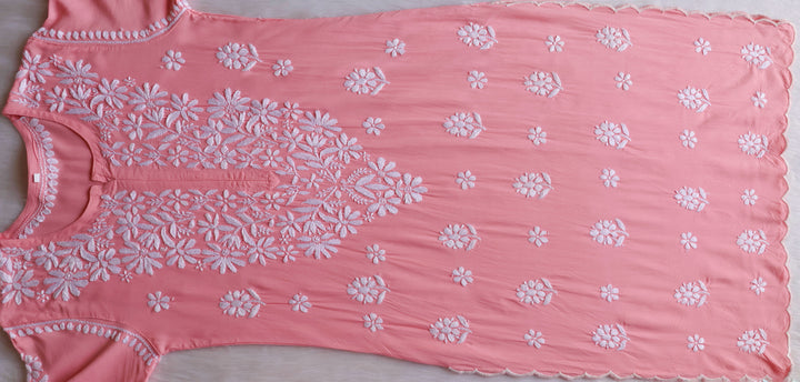 Maisha Rose Pink Scalloped Long Rayon Kurta