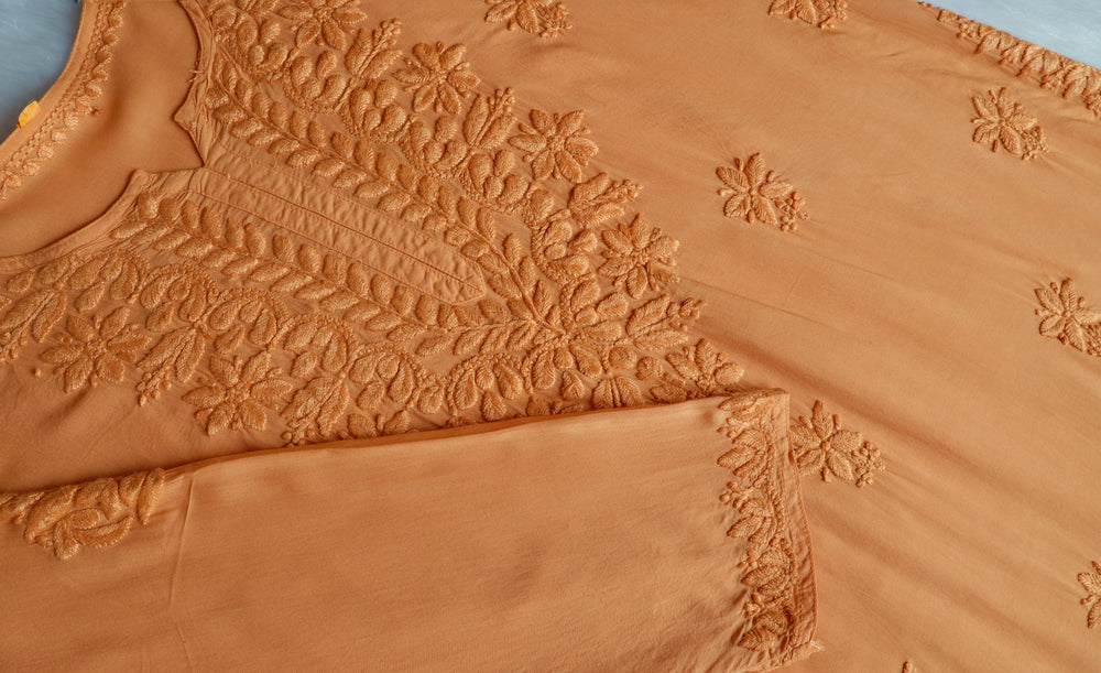 Sarah Mustard Modal short top - Noor Chikankari