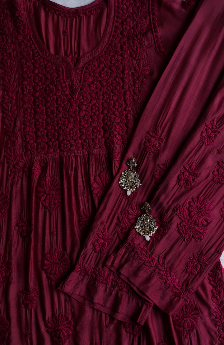 Hoor Maroon 10D Pure Muslin Kurta Set