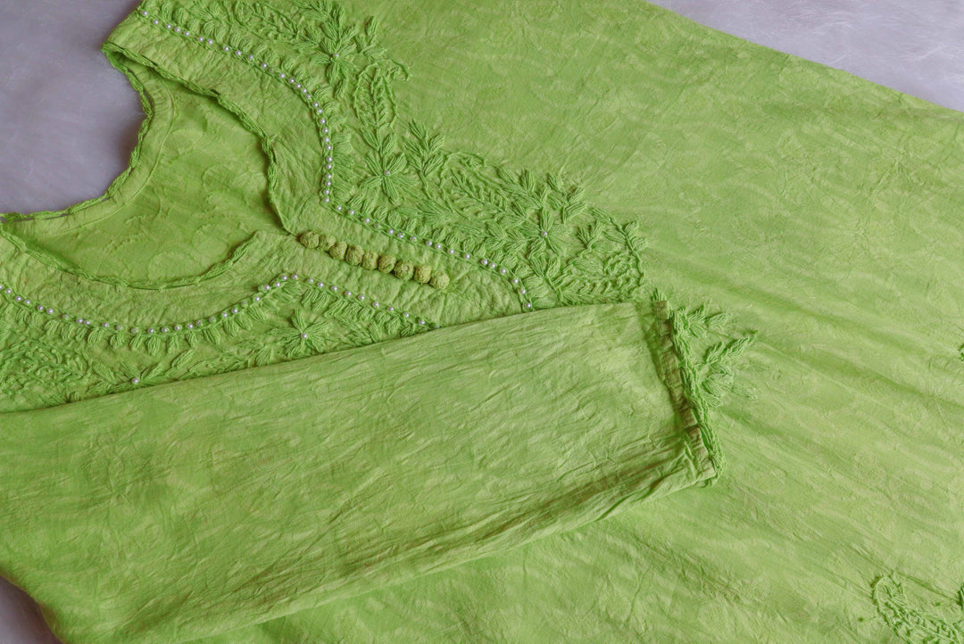 Green Long Jacquard Pearl Cotton kurta