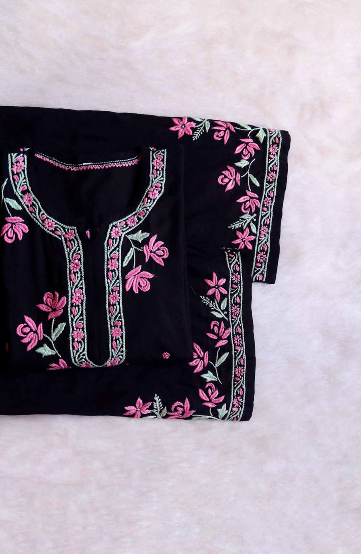 Gul Kashmiri Black & Baby Pink Modal Kurta Set