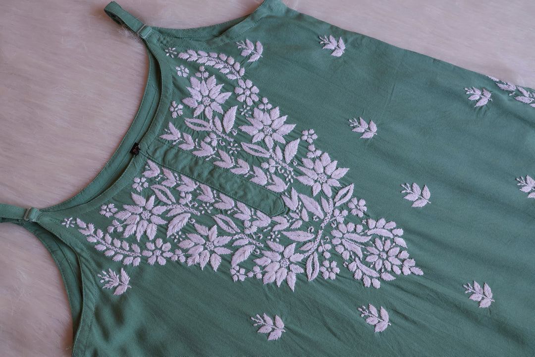 Mirha Sage Green Short Sleeveless Kurta