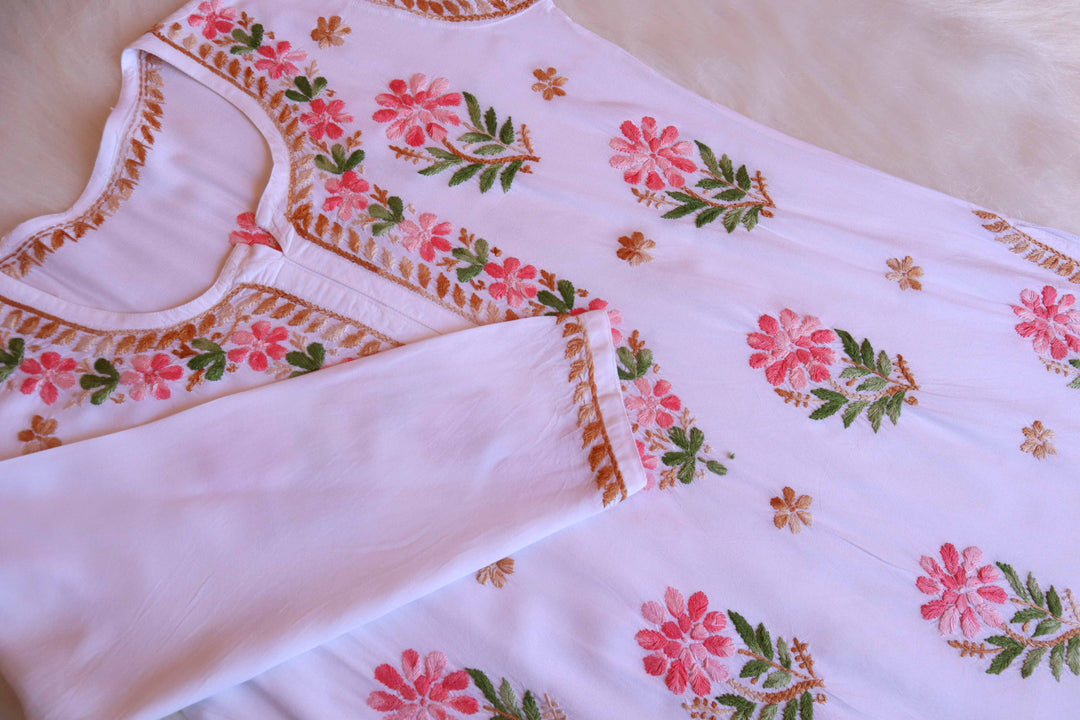 Gul-e-Jahaan White & Beige Pink Rayon Kurta