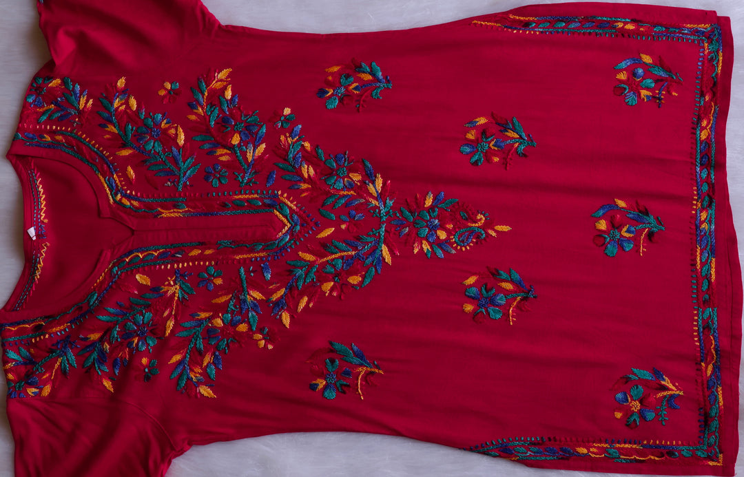 Maaham Deep Pink & Multicoloured Short Rayon Kurta