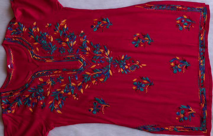 Maaham Deep Pink & Multicoloured Short Rayon Kurta