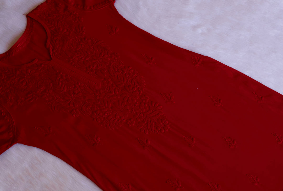 Zahrah Red Ombre Long Rayon Kurta