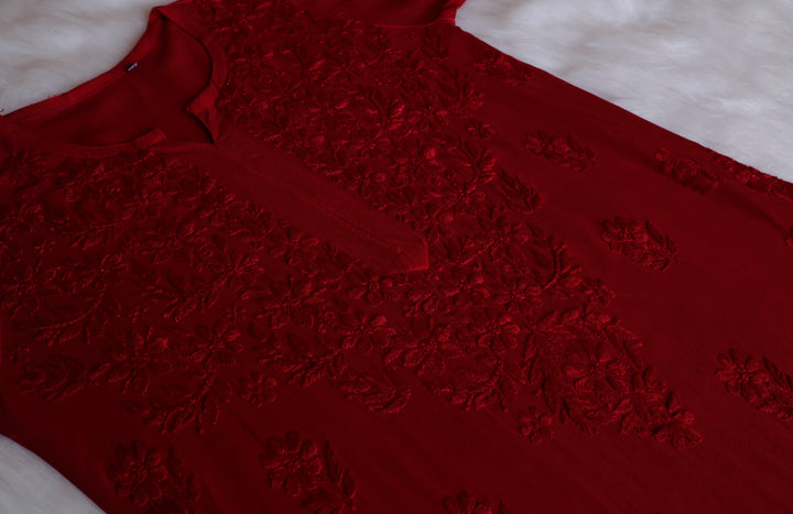 Iqra Maroon 2 piece Rayon set - Noor Chikankari