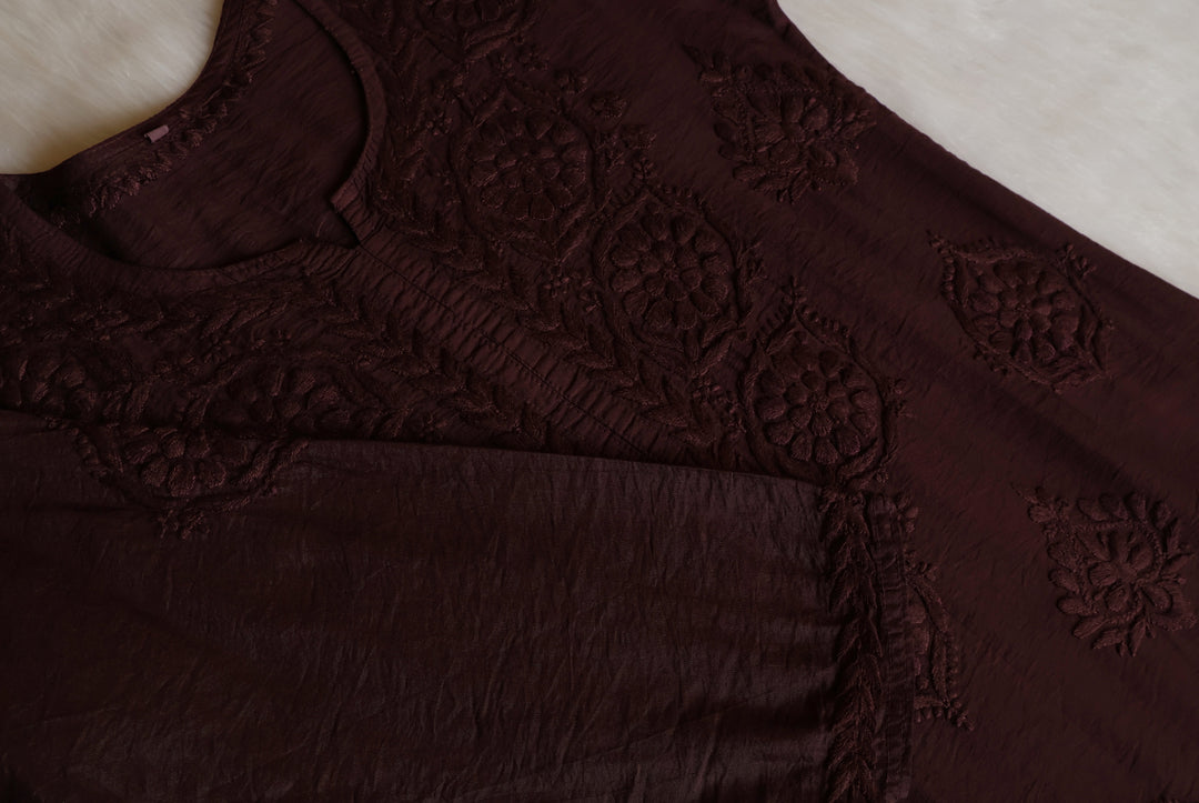 Alfiya Chocolate Brown Pure Chanderi set