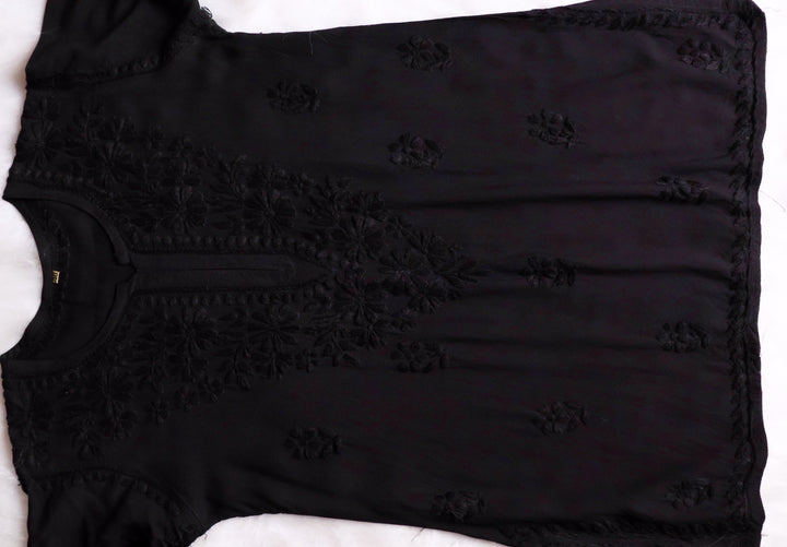 Farhaa Black Short Rayon Kurta
