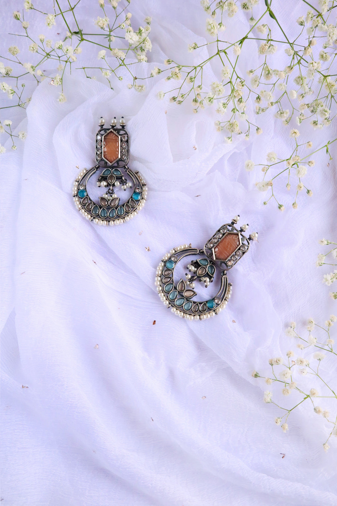 Mustard & Teal Stone Dual toned Chandbali