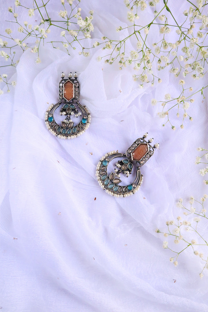 Mustard & Teal Stone Dual toned Chandbali