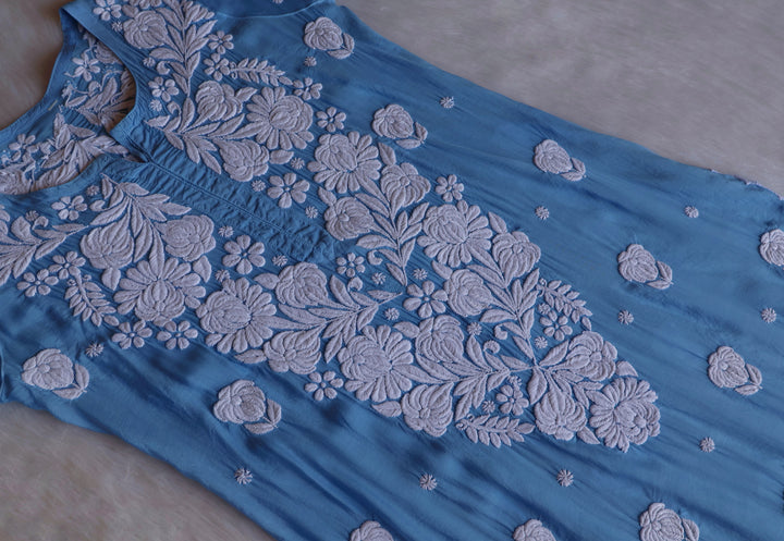 Noor Ice Blue 10D Pure Muslin Scalloped Kurta Set