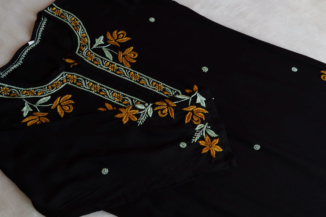 Gul Kashmiri Black & Yellow Modal Kurta Set