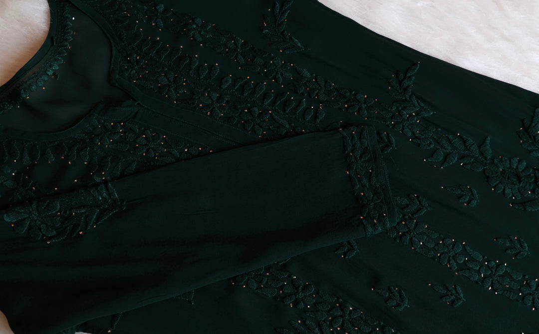 Zamda Dark Green Viscose Georgette Kurta