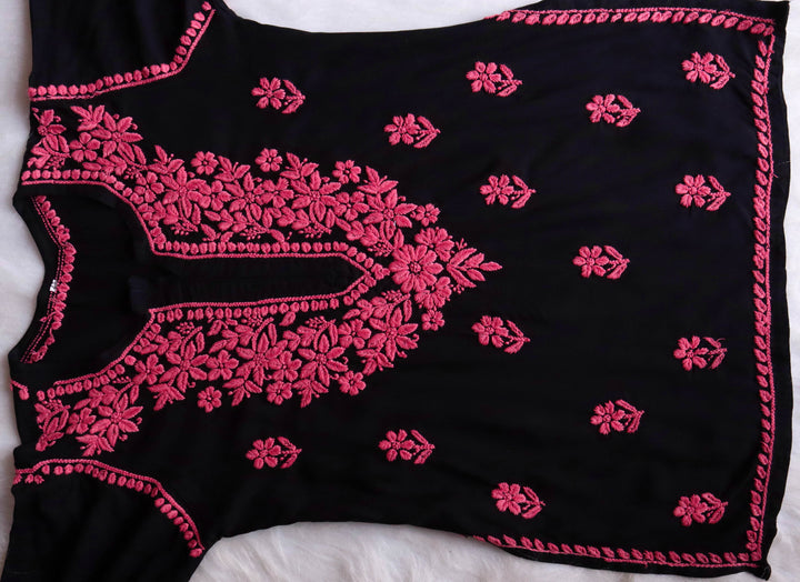 Gul-E-Jahaan Black & Mauve Pink Short Rayon Kurta