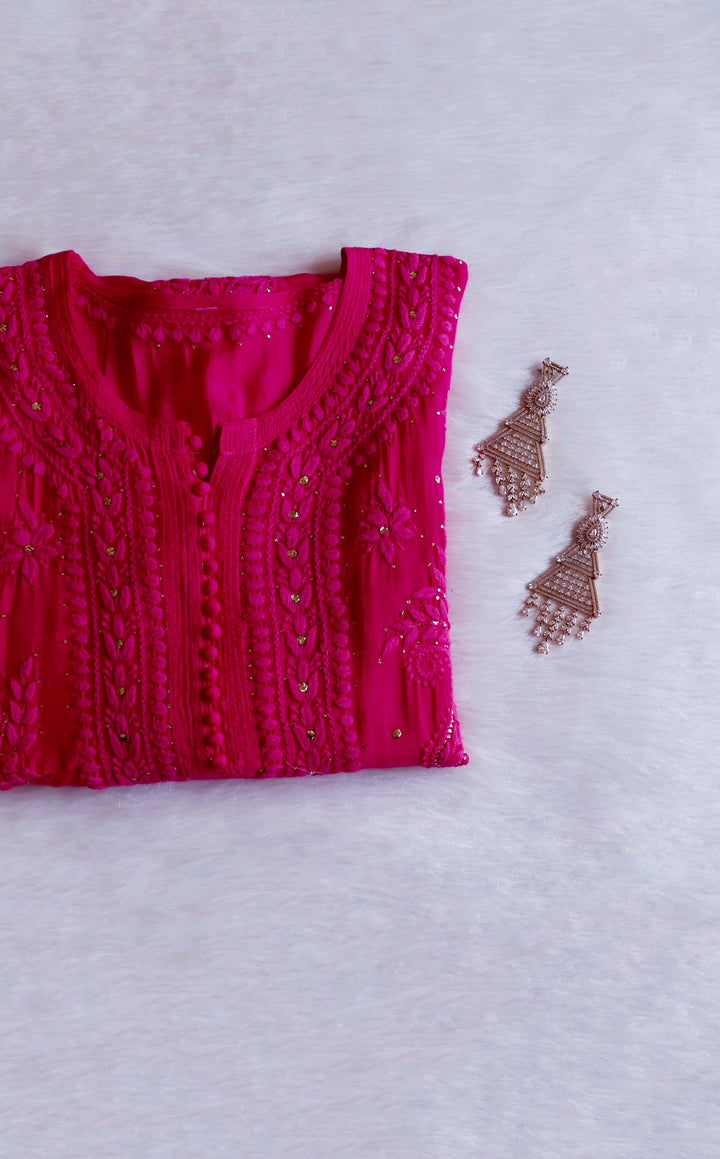 Iqra Deep Pink Pure Muslin Kurta
