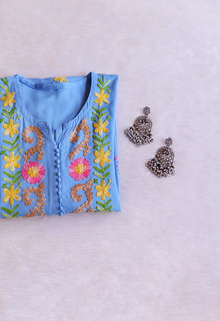 Anah Ice Blue Ombre Long Rayon Kurta