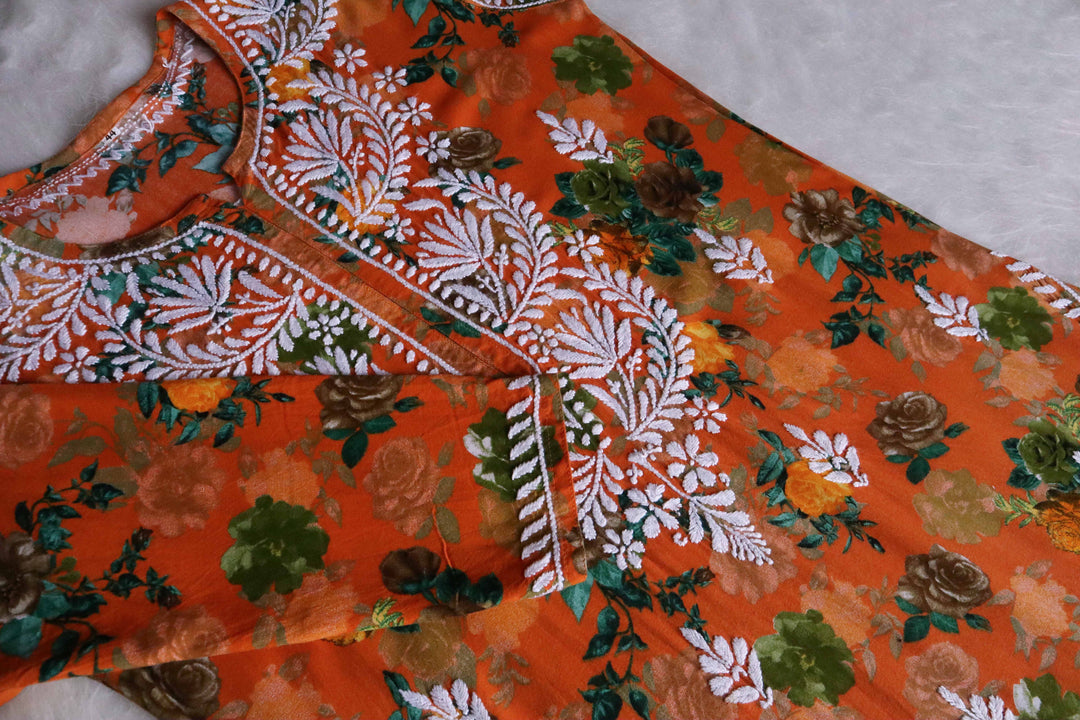 Tahira Orange Long Rayon kurta